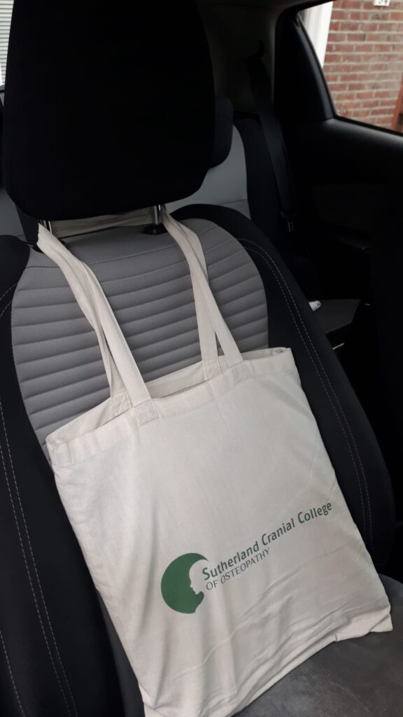 Tote bag with pillow used as back support while driving